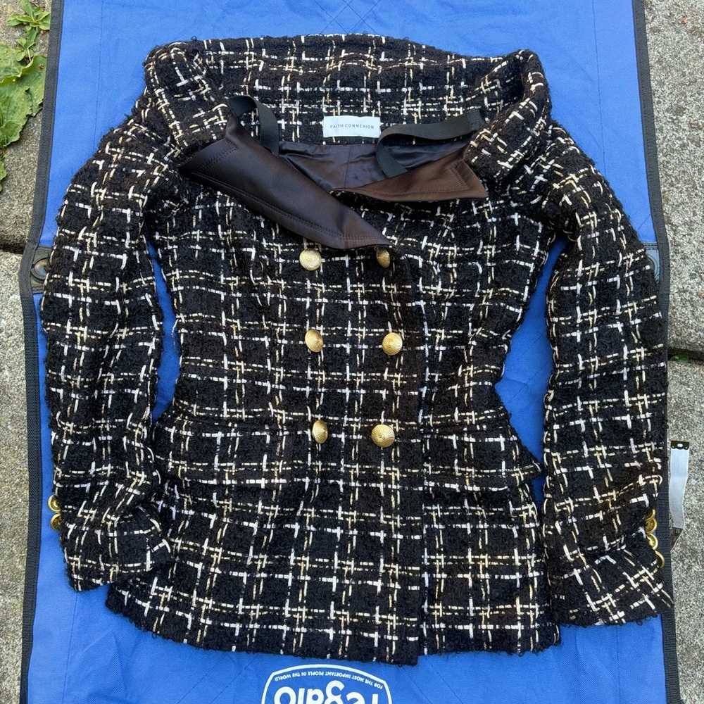 Faith Connexion “Sailor Jacket” Black and Gold Tweed Blazer